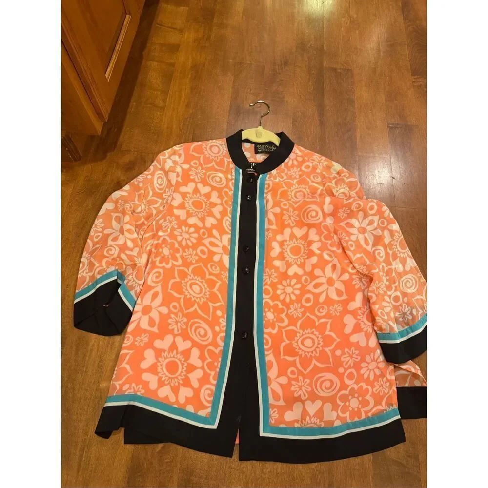 Bob Mackie Wearable Art 100% Silk Twin Set Medium Retro Floral Mod Cardigan Shel
